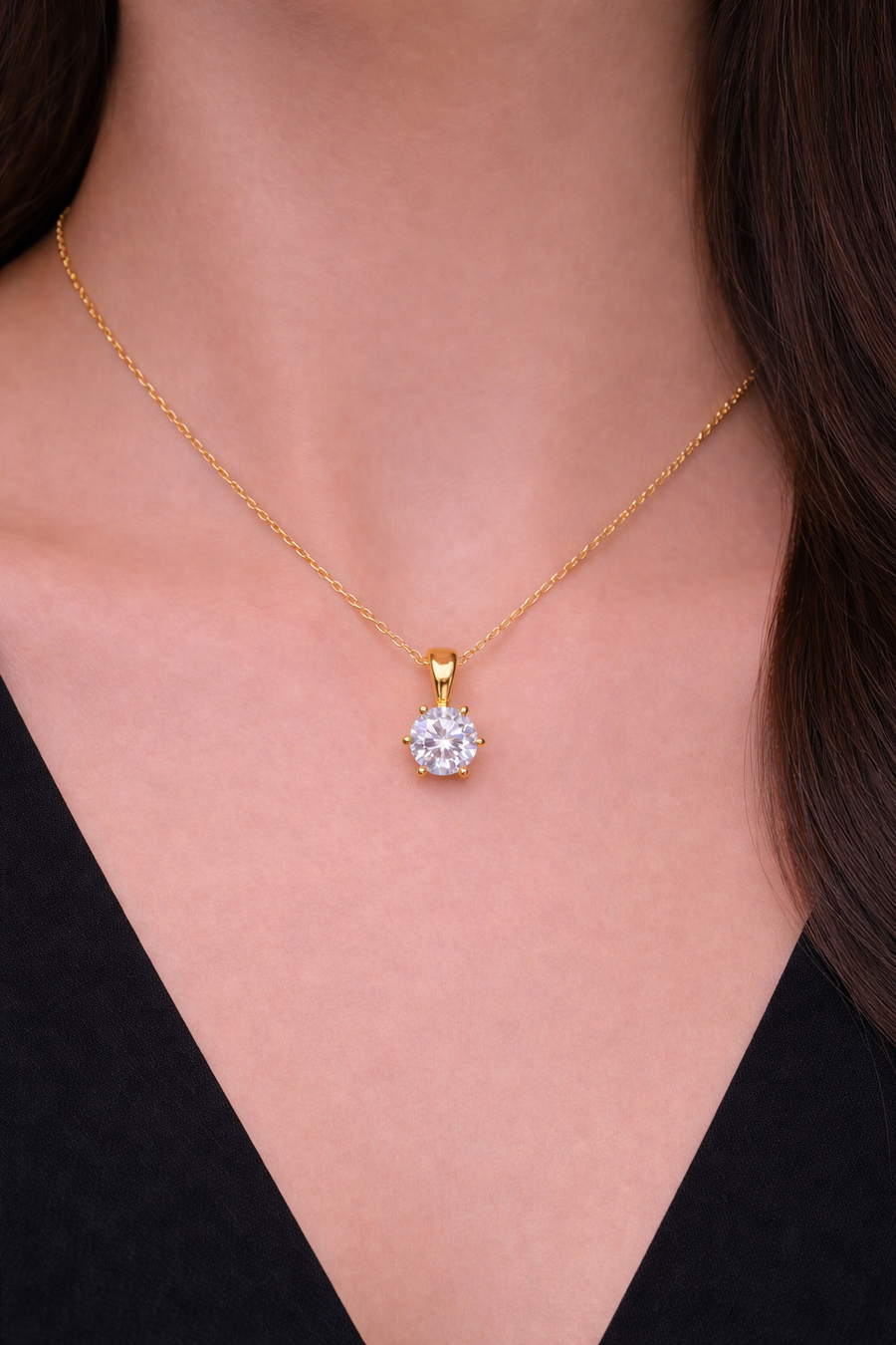 Dani - Solitaire Lab Grown Moissanite Pendant in 14K Yellow Gold with Chain