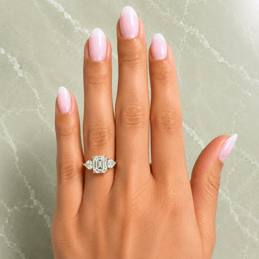Lana - Asscher Three Stone with Heart Side Diamonds Engagement Ring