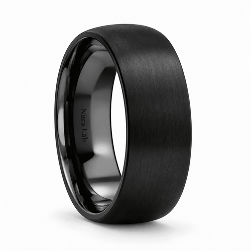 Bart brushed black titanium wedding ring on white