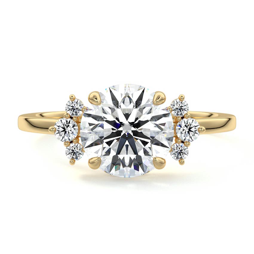 Unique design round engagement ring side stone Nura Lab