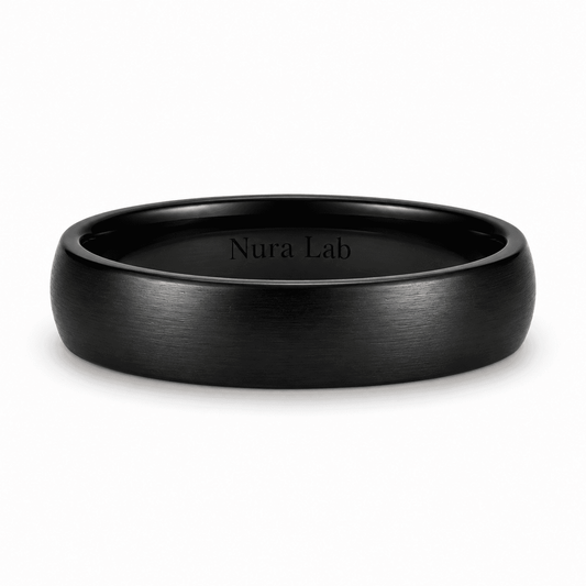 Black titanium wedding ring for men and women available in 6mm and 8mm comfort fit band.
