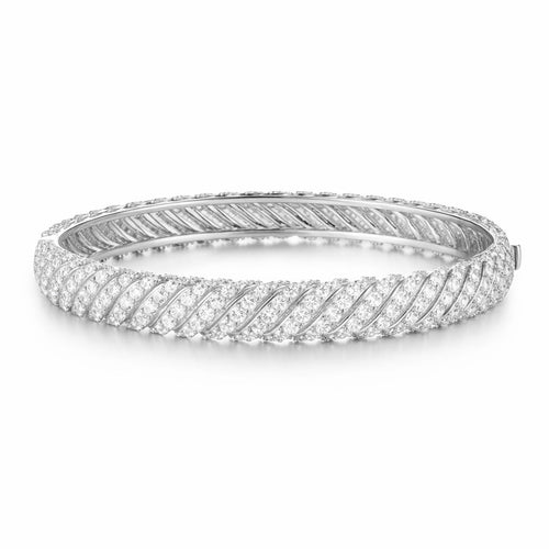 Lumière Twist Moissanite Bangle by Nura Lab in Platinum plating over sterling silver