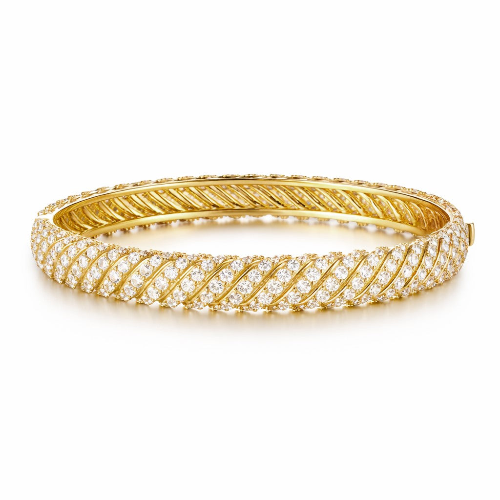 Lumière Twist Moissanite Bangle by Nura Lab in 14K yellow gold plating over sterling silver