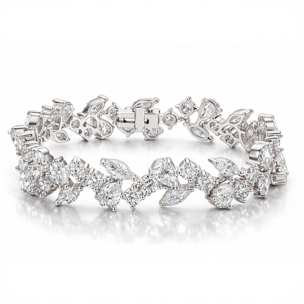 Elisabetta Mixed Cut Moissanite Bracelet by Nura Lab in Platinum plating over sterling silver