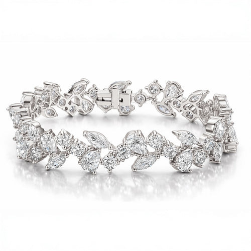 Elisabetta Mixed Cut Moissanite Bracelet by Nura Lab in Platinum plating over sterling silver