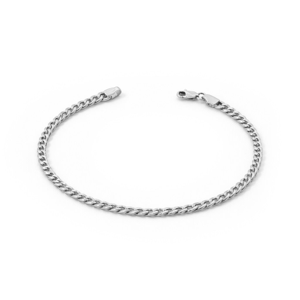 Flat Curb Link Sterling Silver Bracelet by Nura Lab in Platinum plating over sterling silver