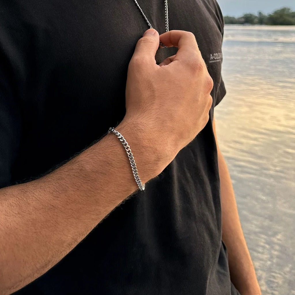 Flat Curb Link Sterling Silver Bracelet by Nura Lab