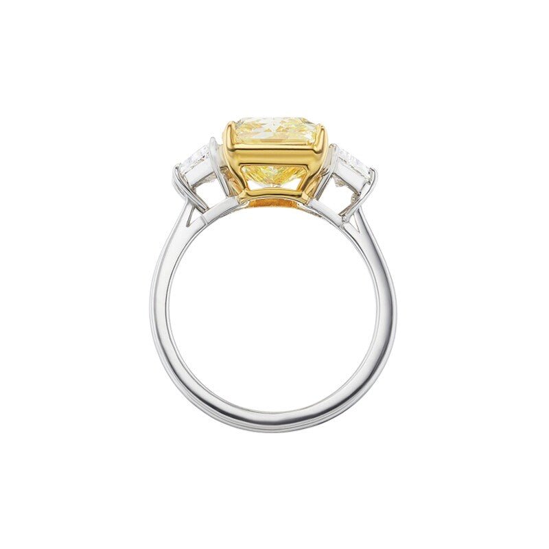Three Stone Trilogy Radiant Cut Yellow Diamond Engagement Ring in 18K Gold