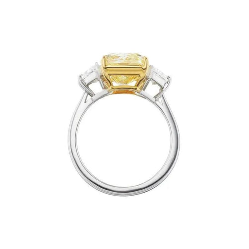 Three Stone Trilogy Radiant Cut Yellow Diamond Engagement Ring in 18K Gold