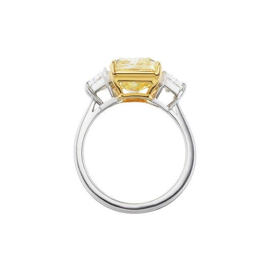 Three Stone Trilogy Radiant Cut Yellow Diamond Engagement Ring in 18K Gold