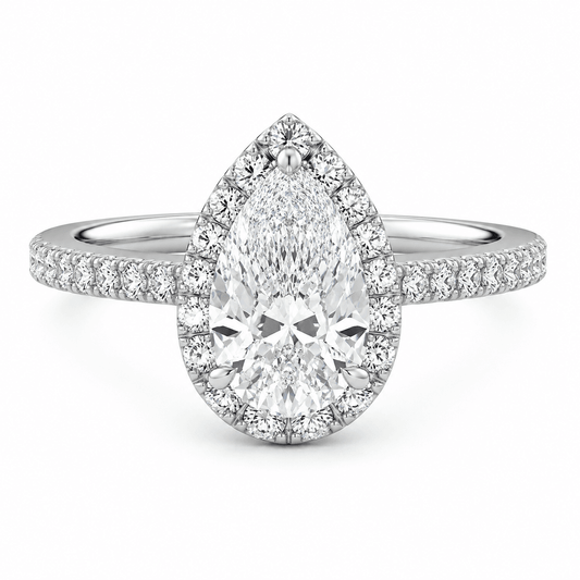 Masha - Pear Cut Halo Pavé Band Lab Grown Diamond Engagement Ring