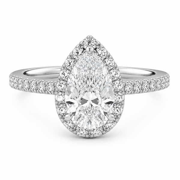 Masha - Pear Cut Halo Pavé Band Lab Grown Diamond Engagement Ring