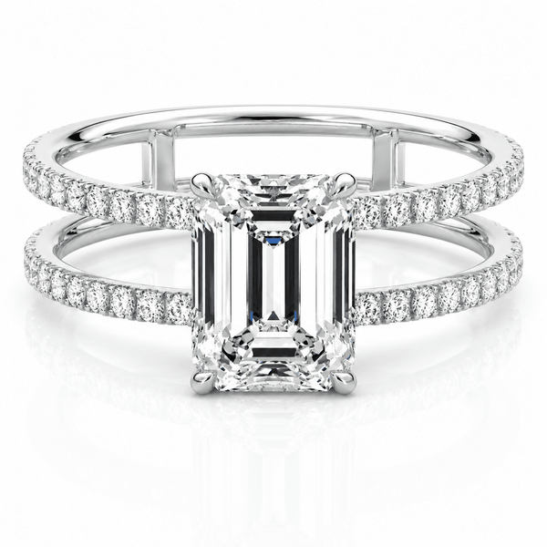 Katy - Unique Emerald Cut Double Band Lab Grown Diamond Engagement Ring