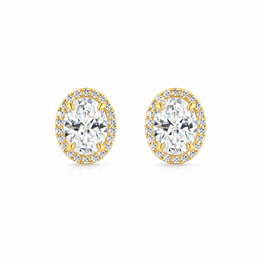 Camila 2 carat total weight oval moissanite halo stud earrings 14K yellow gold by Nura Lab New Zealand