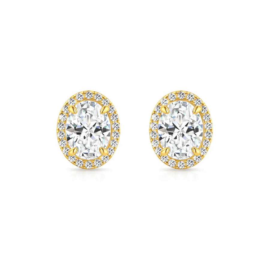 Camila 2 carat total weight oval moissanite halo stud earrings 14K yellow gold by Nura Lab New Zealand