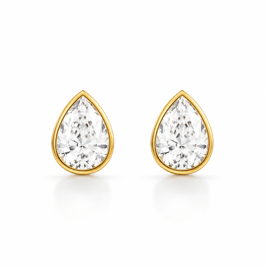 Lucy - Bezel Pear Shape Moissanite Earrings 14K Yellow Gold