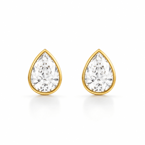 Lucy - Bezel Pear Shape Moissanite Earrings 14K Yellow Gold