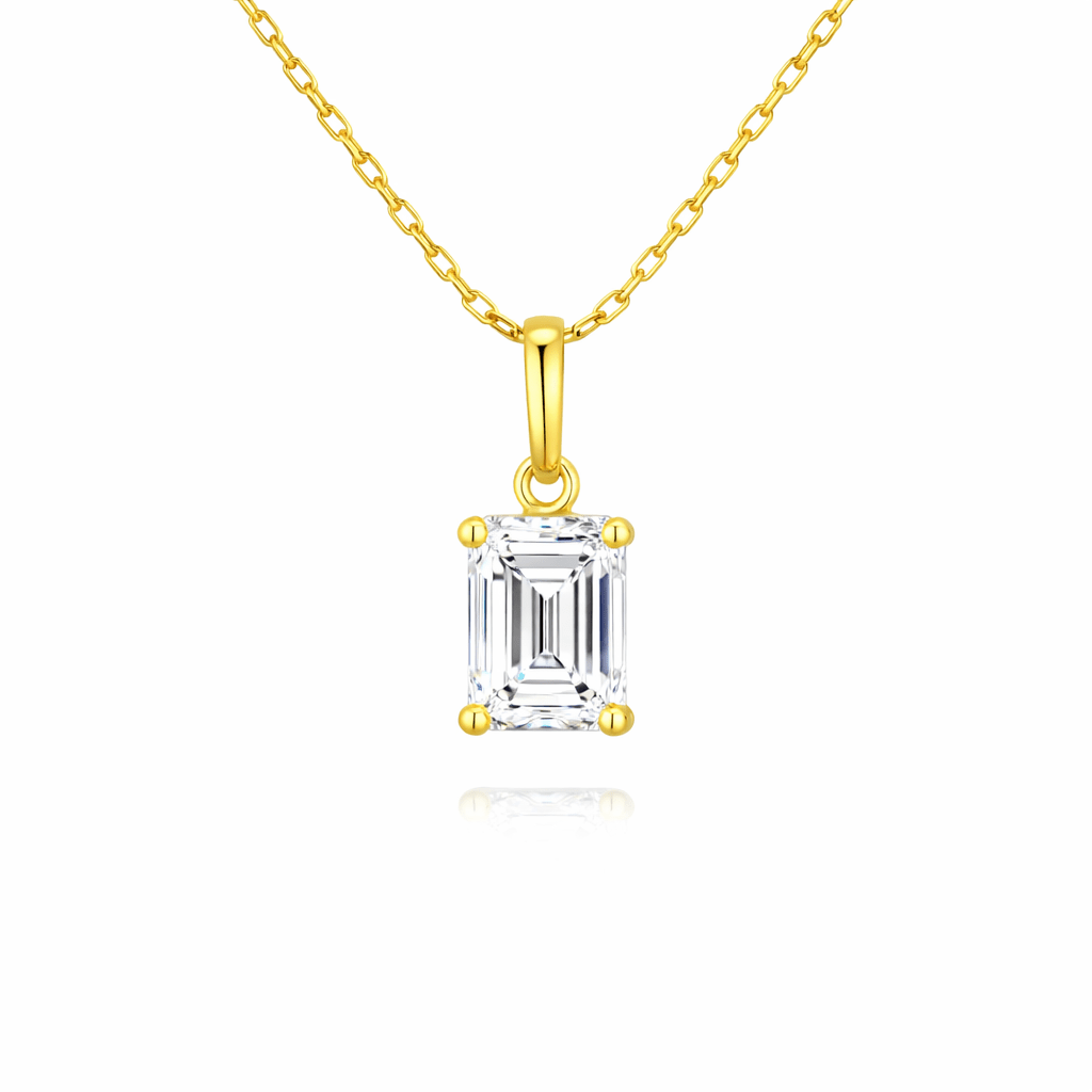 Emerald cut moissanite pendant necklace in solid 14K gold