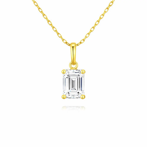 Emerald cut moissanite pendant necklace in solid 14K gold