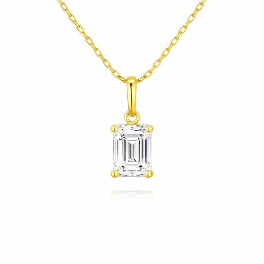 Emerald cut moissanite pendant necklace in solid 14K gold