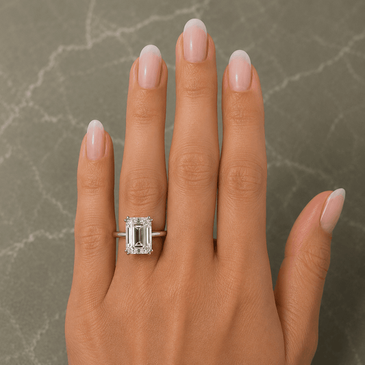 Doha - Solitaire Emerald Cut Lab Grown Diamond Unique Engagement Ring