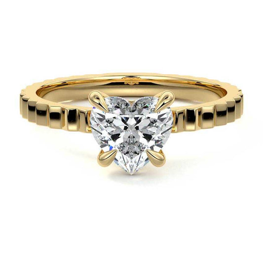 Chiara heart shape solitaire engagement ring with fluted band by Nura Lab New Zealand