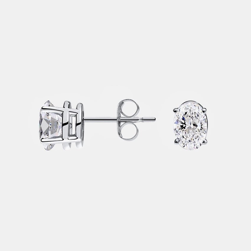Oval cut lab diamond stud earrings in yellow, white gold and platinum – Nura Lab New Zealand