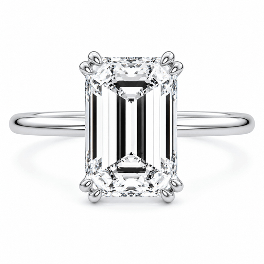 Doha - Solitaire Emerald Cut Lab Grown Diamond Unique Engagement Ring