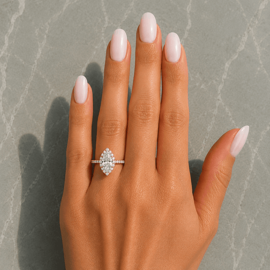 Ivy - Marquise Halo Lab Grown Diamond Engagement Ring with Pavé Band