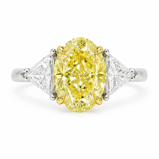 Paige - 3 Carat Oval Cut Yellow Diamond Trilogy Engagement Ring