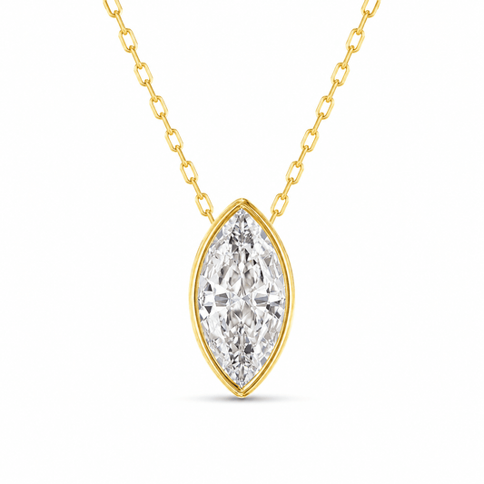 Perla - Bezel Marquise Moissanite Necklace 14K Gold
