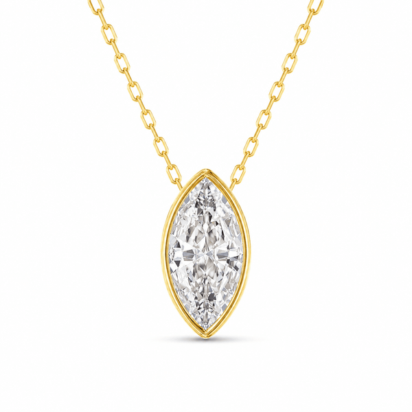 Perla - Marquise Bezel Moissanite Pendant 14K Gold