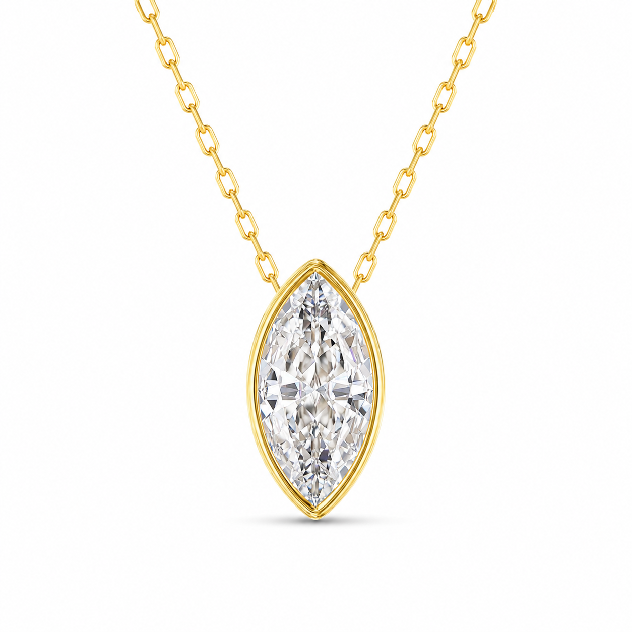 Brynn - East-West Bezel Marquise Cut 14K Gold with 18K Gold Necklace.