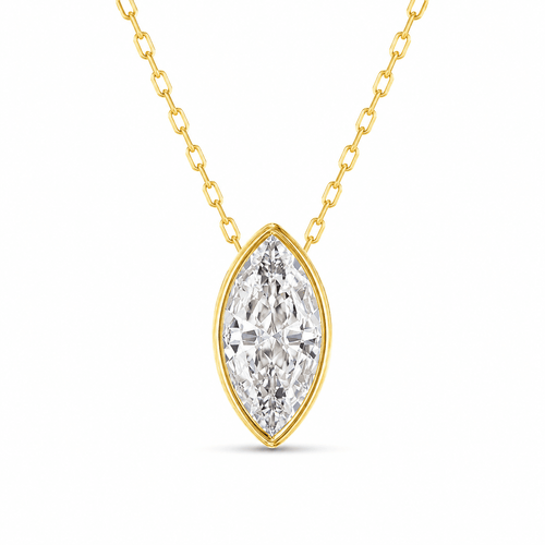 Brynn - East-West Bezel Marquise Cut 14K Gold with 18K Gold Necklace.