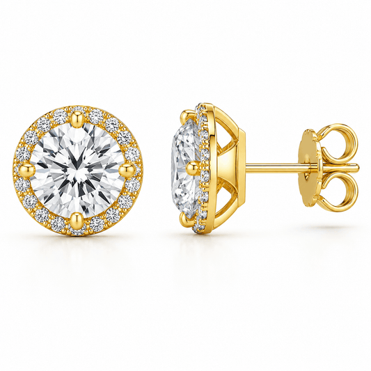 Haley - Halo Lab Moissanite Earrings 14K Gold