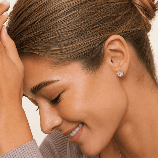 Haley - Halo Lab Moissanite Earrings 14K Gold
