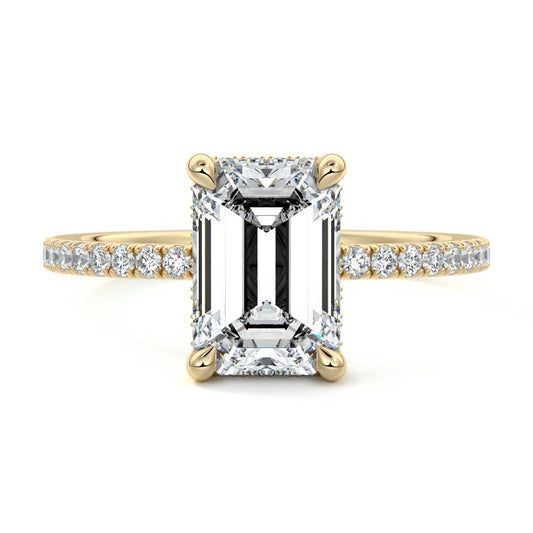 Eleanor emerald cut pavé lab grown diamond engagement ring in yellow gold by Nura Lab New Zealand