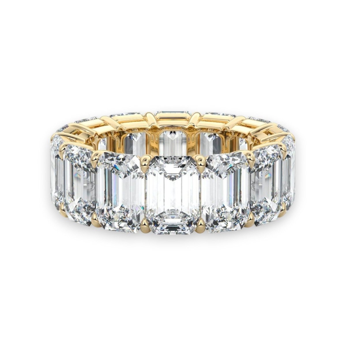 Eternity emerald cut wedding ring in 18K yellow and white gold with lab-grown diamonds – handcrafted in New Zealand