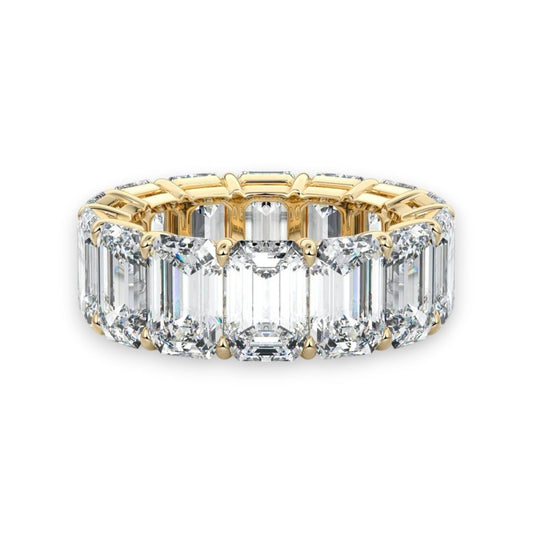 Eternity emerald cut wedding ring in 18K yellow and white gold with lab-grown diamonds – handcrafted in New Zealand