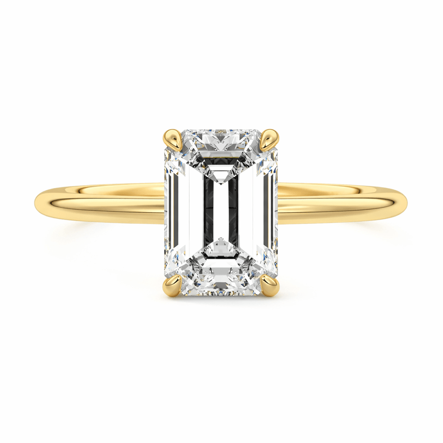 Emerald lab grown diamond solitaire engagement ring in yellow gold by Nura Lab NZ
