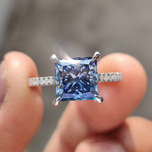 Lenora Louise - Royal Dark Blue Princess Cut Engagement Ring