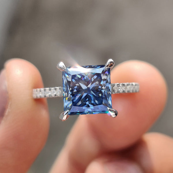 Lenora Louise - Royal Dark Blue Princess Cut Engagement Ring