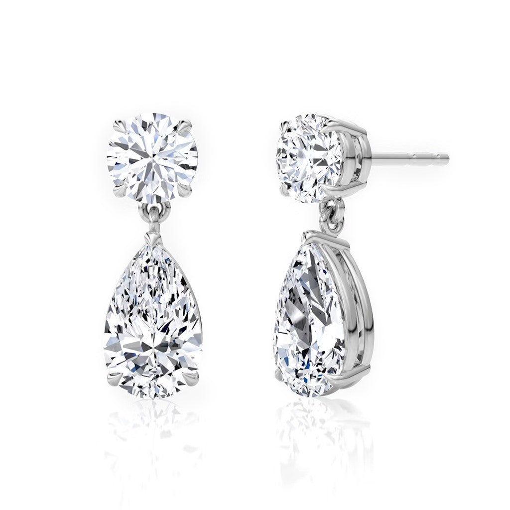Layla Pear-Cut Drop Moissanite Earrings by Nura Lab in platinum plating over S925 sterling silver