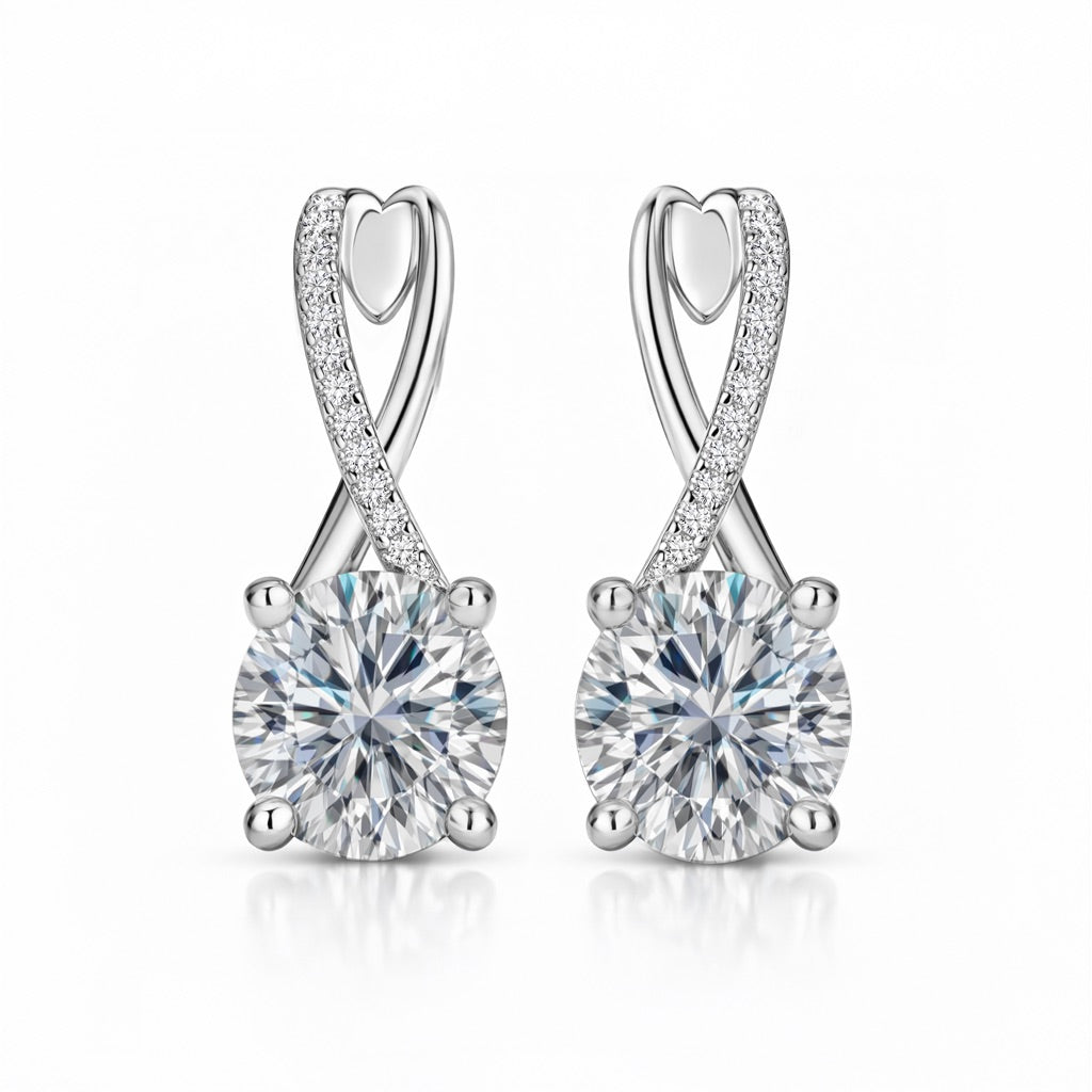 Ayla Moissanite Earrings by Nura Lab in platinum plating over S925 sterling silver