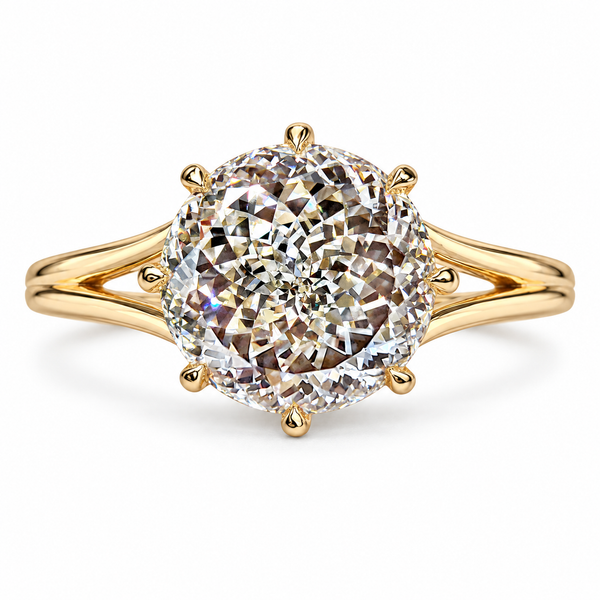 Celestine Grace - Portuguese Cut Diamond Solitaire Engagement Ring with Split Shank
