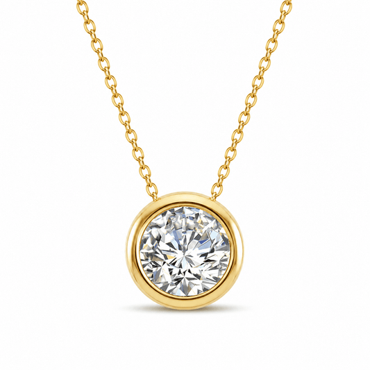 Mavie - Round Bezel Pendant 18K Gold Necklace.