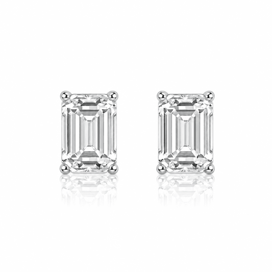 1 Carat Emerald Stud Earrings – Lab-Grown Diamonds in 14K White or Yellow Gold