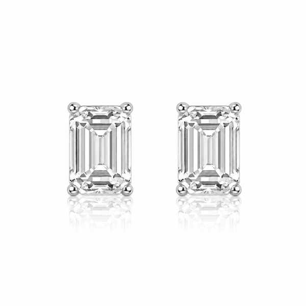 1 Carat Emerald Stud Earrings – Lab-Grown Diamonds in 14K White or Yellow Gold