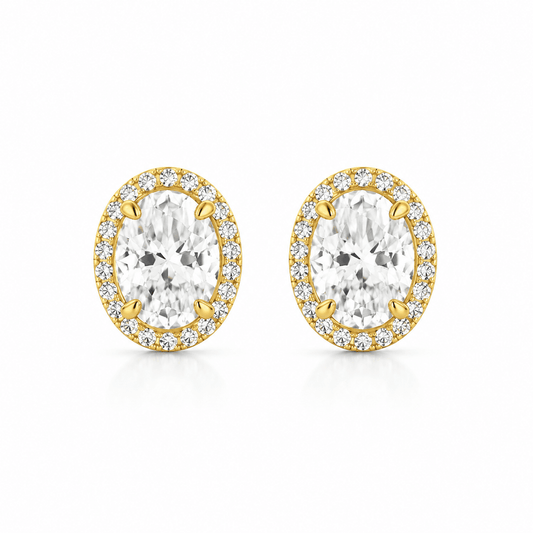 Camila - 2CTW Oval Moissanite Halo Stud 14K Yellow Gold