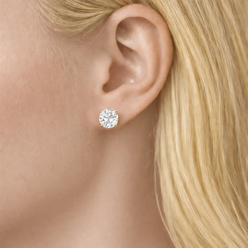 Tane - Round Moissanite Stud Earrings 14K Yellow Gold Nura Lab
